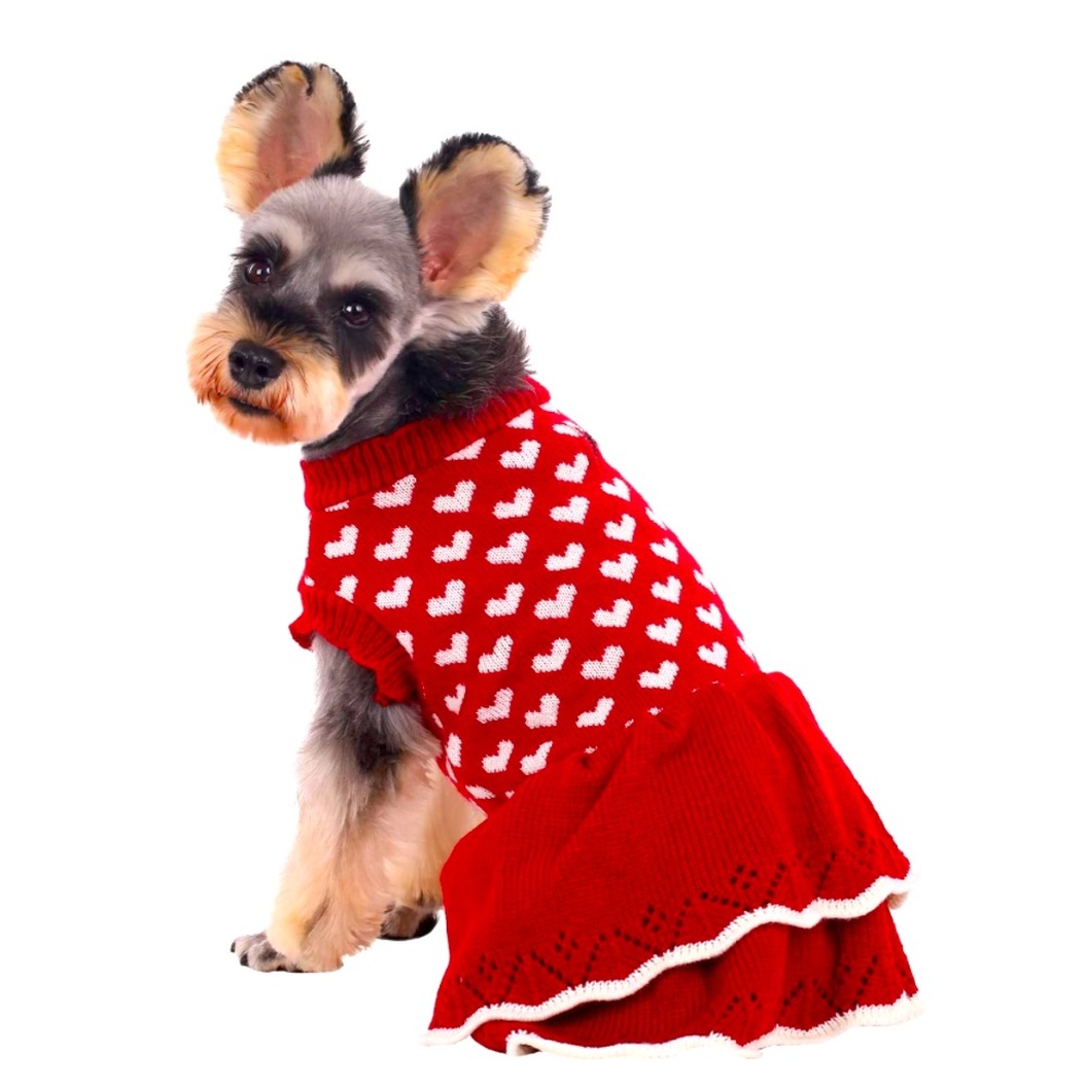 🦋Kuoser Dog Sweater, Dog Heart Sweater Dress Warm Dog Sweaters Turtleneck